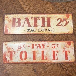 Vintage looking novelty bathroom signs